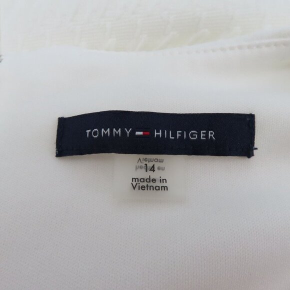 Tommy Hilfiger Women 14 White Houndstooth Sleeveless Sheath Dress Pockets Silver - Picture 9 of 13